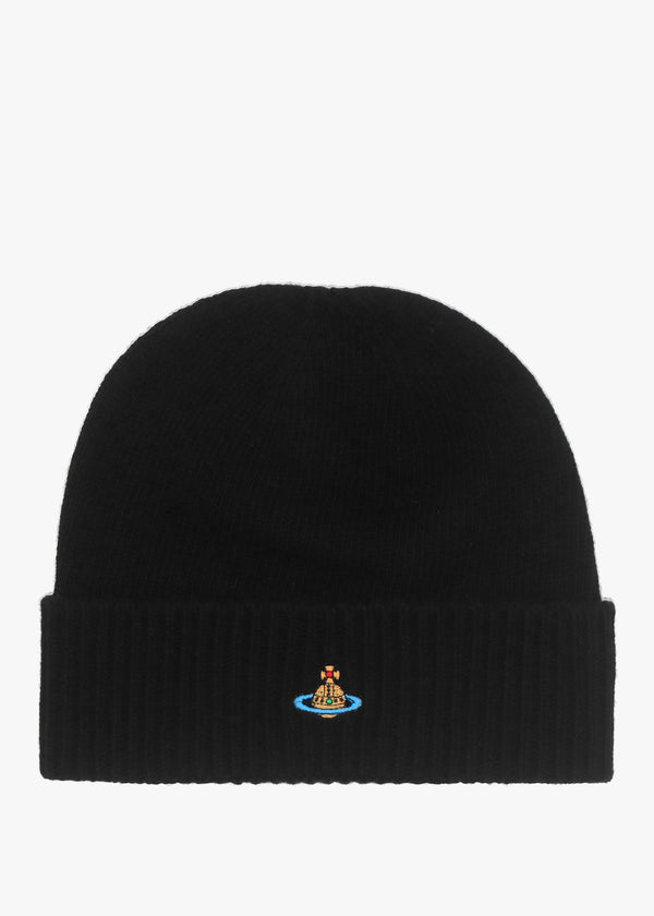 Unisex Black Cashmere Sporty Beanie Hat
