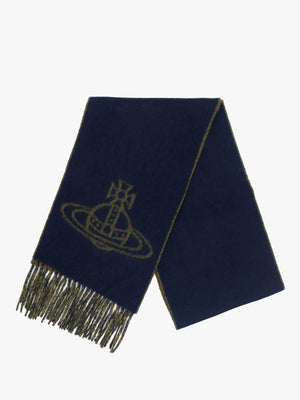 Unisex Double Logo Navy Blue Wool Scarf
