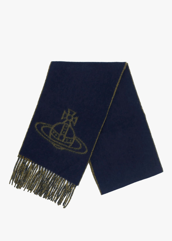 Unisex Double Logo Navy Blue Wool Scarf