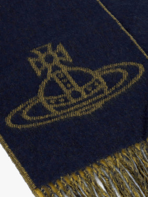 Unisex Double Logo Navy Blue Wool Scarf