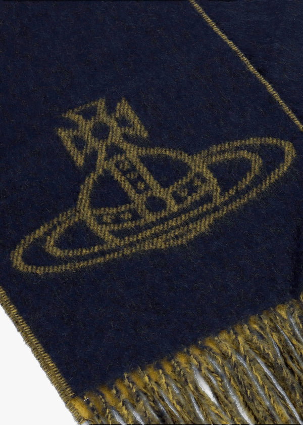 Unisex Double Logo Navy Blue Wool Scarf
