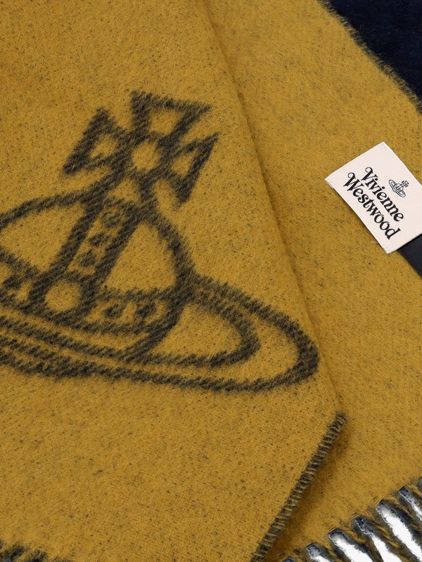 Unisex Double Logo Navy Blue Wool Scarf