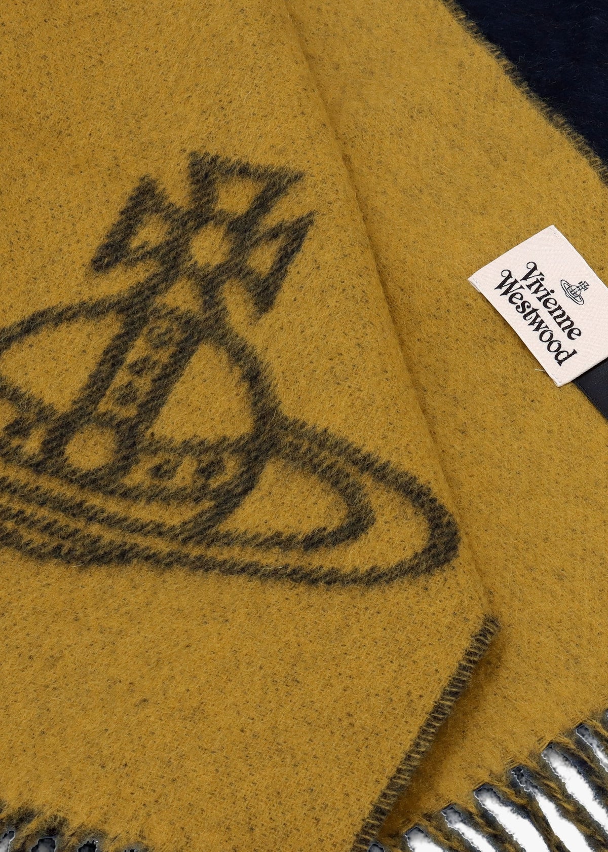 Unisex Double Logo Navy Blue Wool Scarf