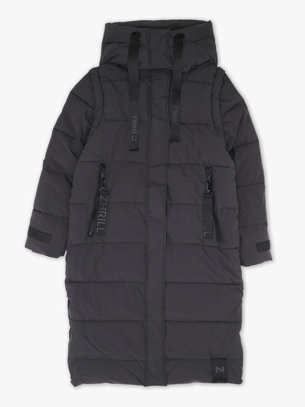Zhisi Grey Padded Longline Maxi Puffa Coat
