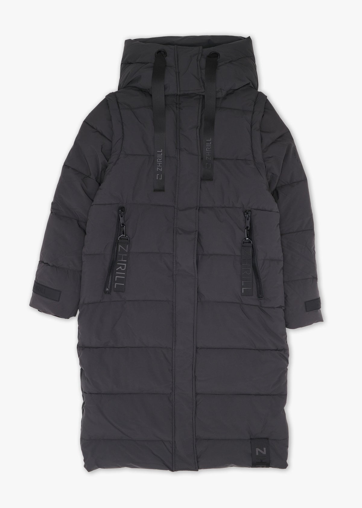 Zhisi Grey Padded Longline Maxi Puffa Coat