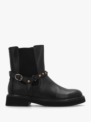 Roxanne Black Leather Studded Strap Chelsea Boots