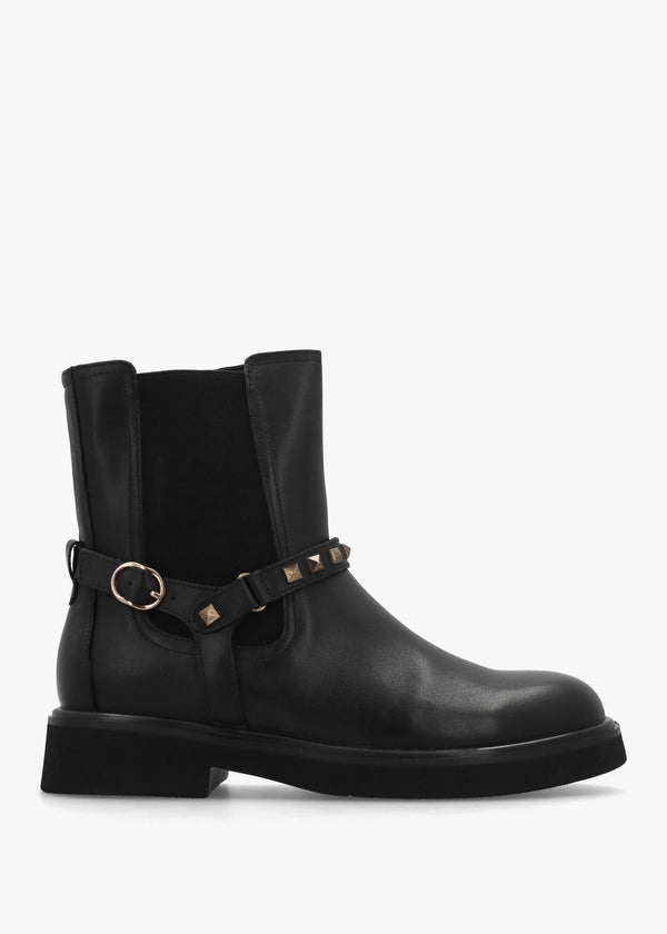 Roxanne Black Leather Studded Strap Chelsea Boots
