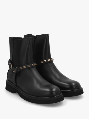 Roxanne Black Leather Studded Strap Chelsea Boots