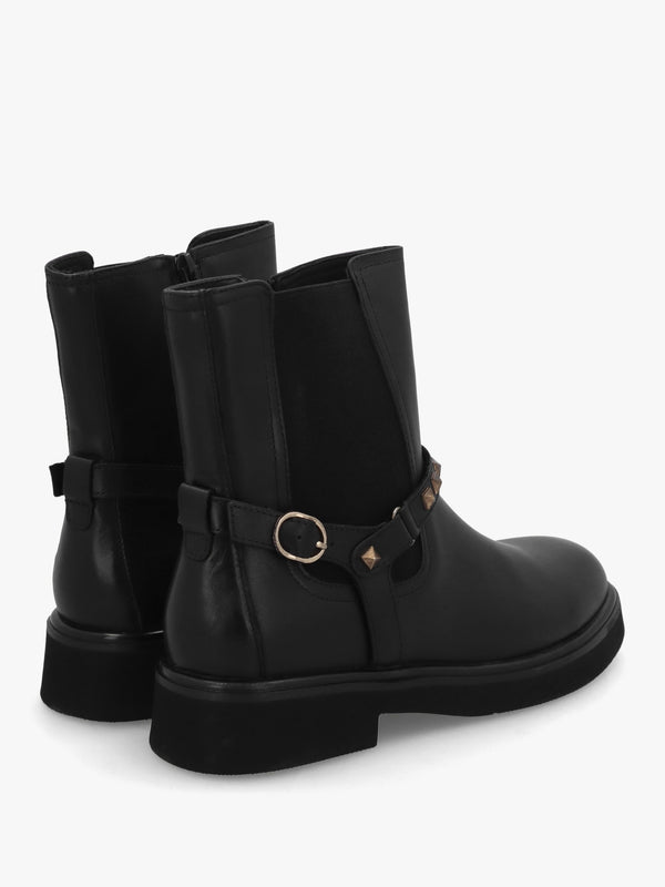 Roxanne Black Leather Studded Strap Chelsea Boots