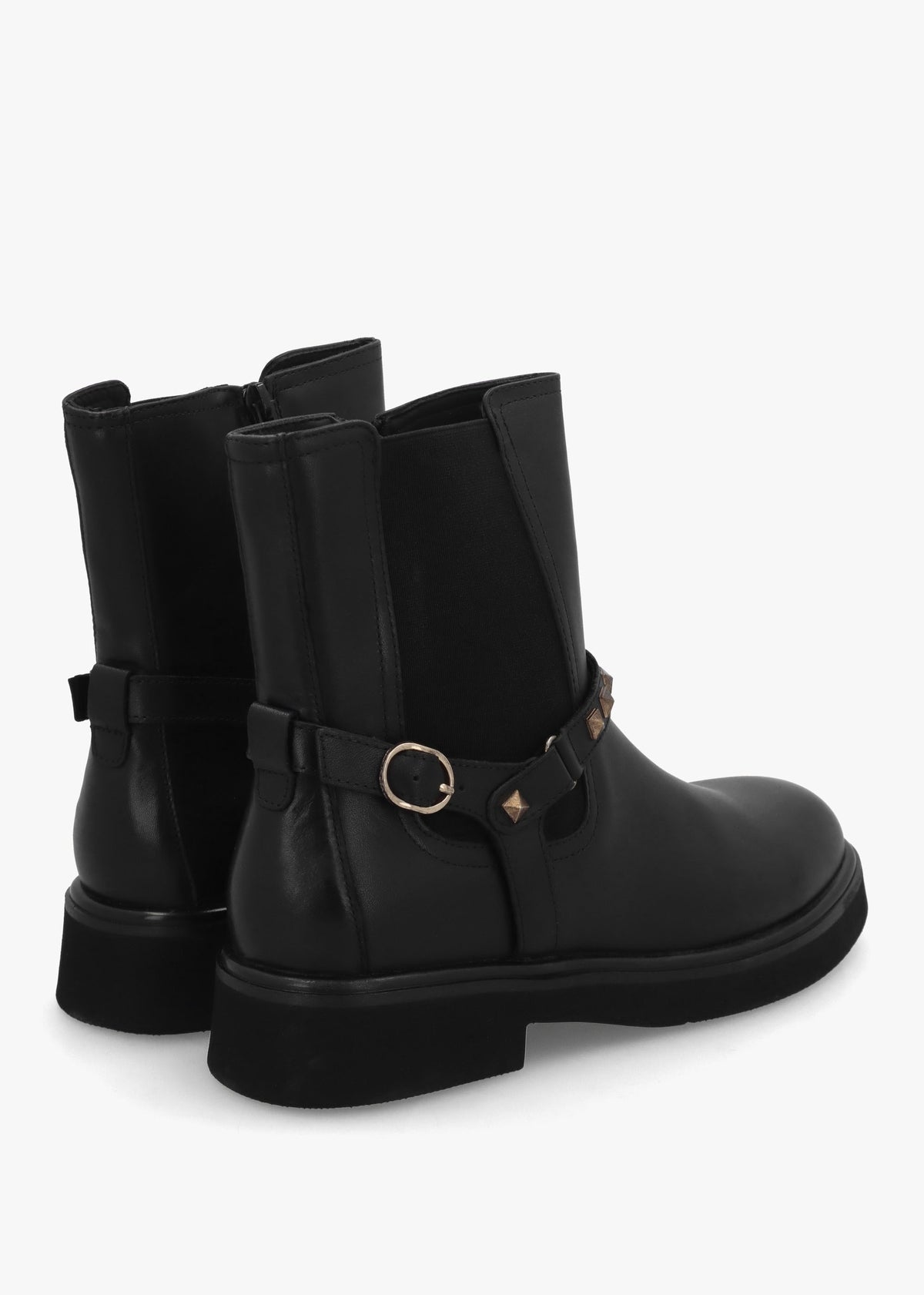 Roxanne Black Leather Studded Strap Chelsea Boots
