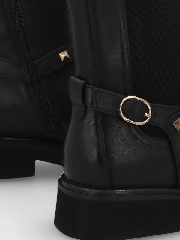 Roxanne Black Leather Studded Strap Chelsea Boots