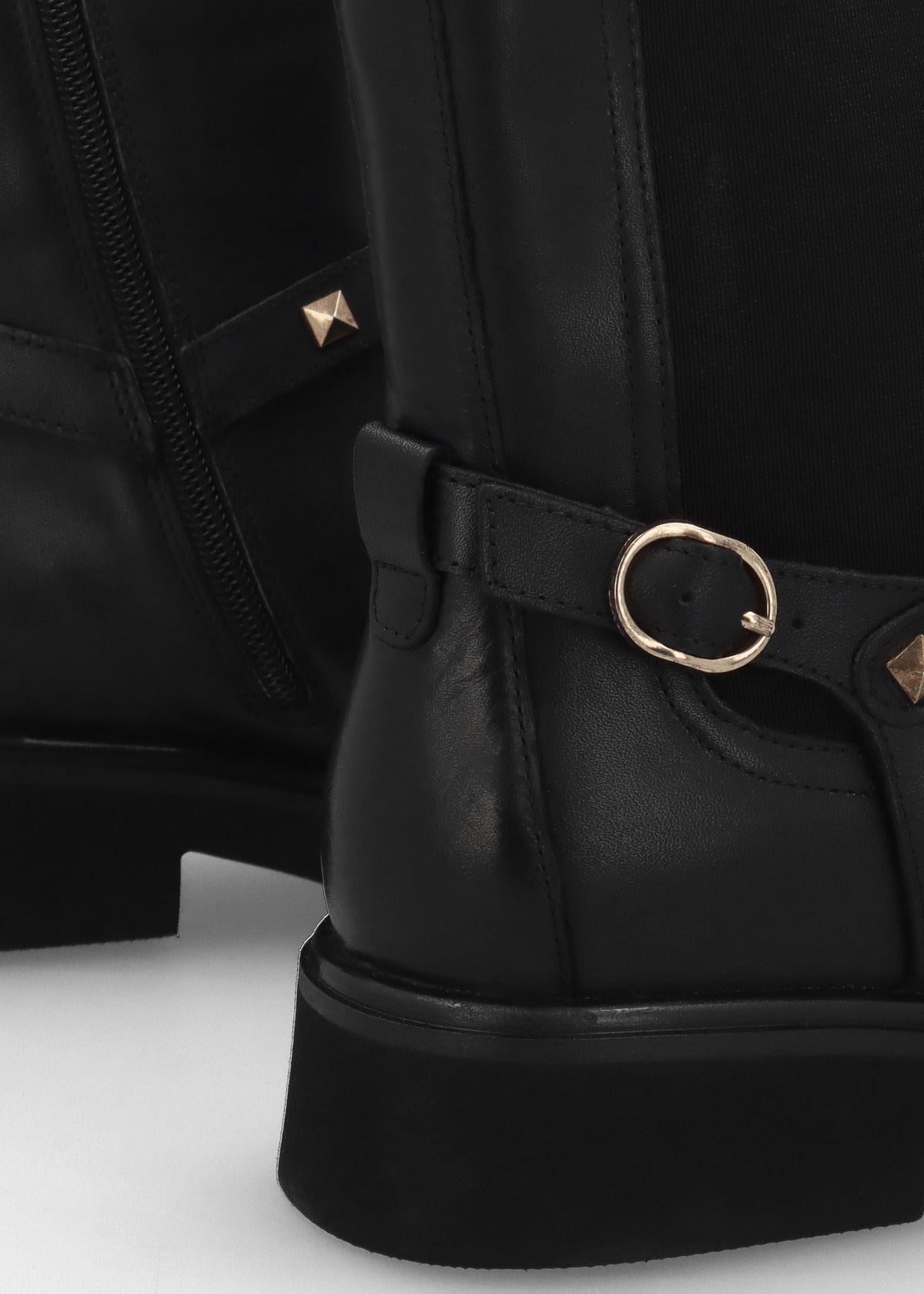 Roxanne Black Leather Studded Strap Chelsea Boots