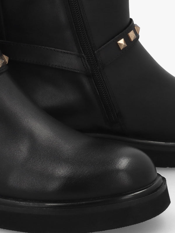 Roxanne Black Leather Studded Strap Chelsea Boots