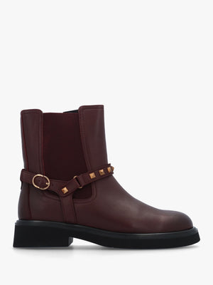 Roxanne Burgundy Leather Studded Strap Chelsea Boots