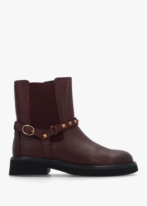 Roxanne Burgundy Leather Studded Strap Chelsea Boots