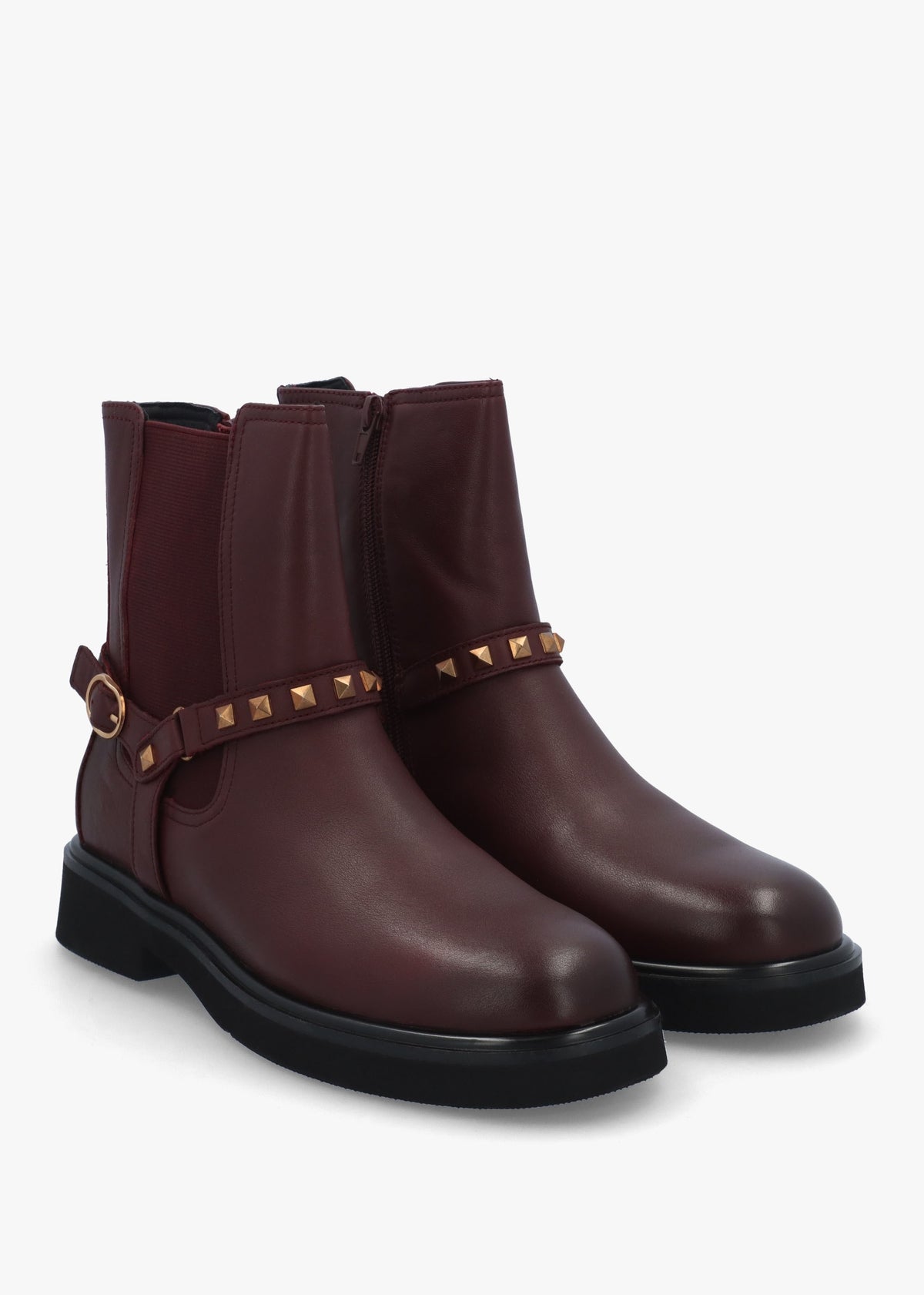 Roxanne Burgundy Leather Studded Strap Chelsea Boots