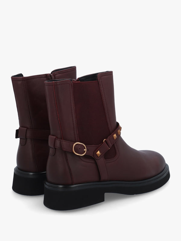Roxanne Burgundy Leather Studded Strap Chelsea Boots