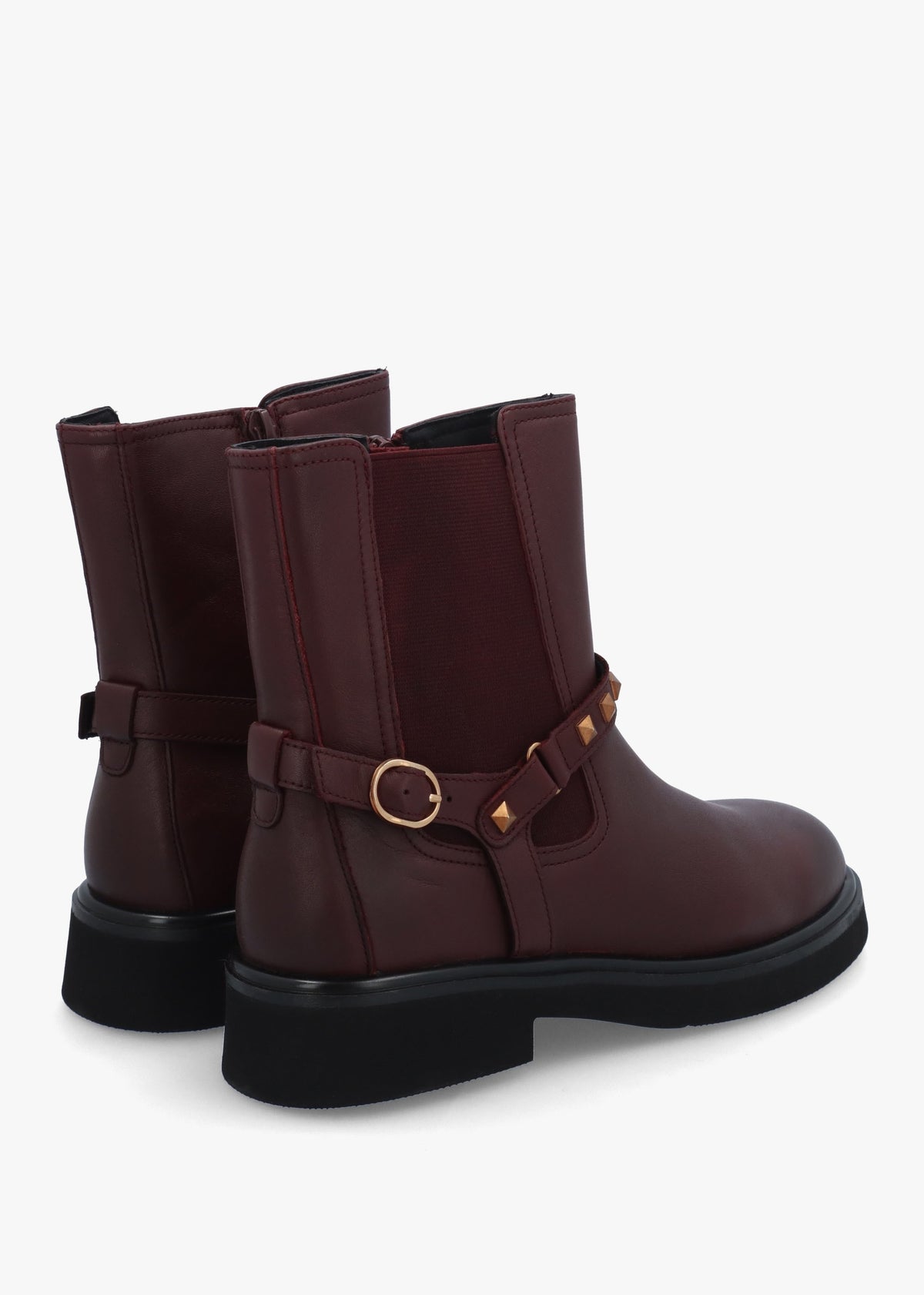 Roxanne Burgundy Leather Studded Strap Chelsea Boots