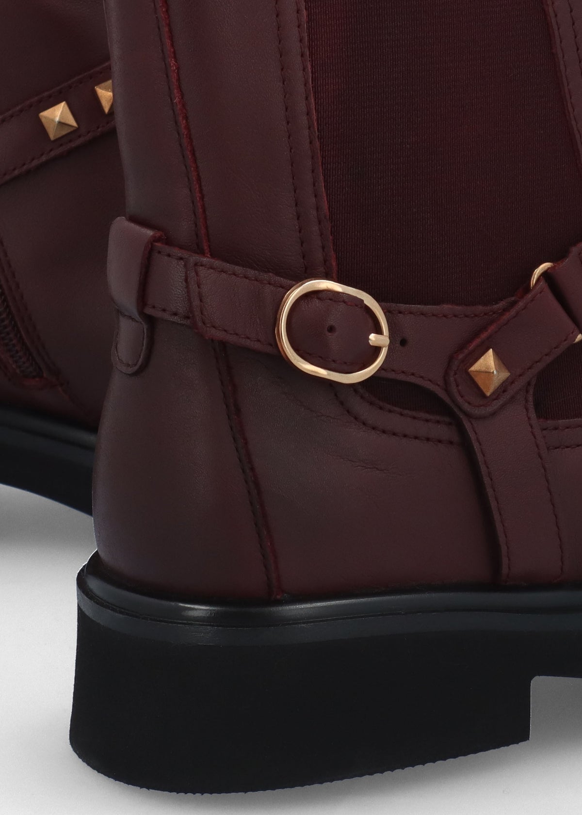 Roxanne Burgundy Leather Studded Strap Chelsea Boots