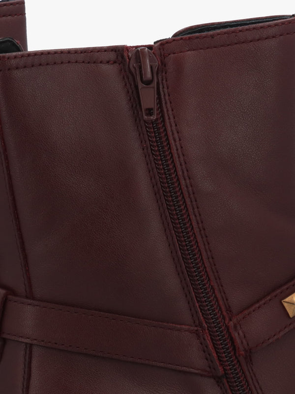 Roxanne Burgundy Leather Studded Strap Chelsea Boots