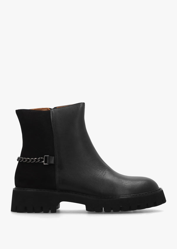 Roxie Black Leather & Nubuck Chunky Ankle Boots