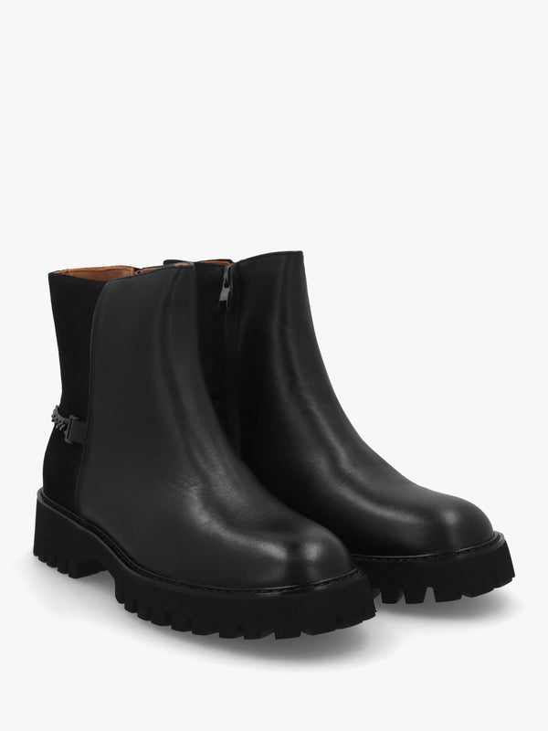 Roxie Black Leather & Nubuck Chunky Ankle Boots