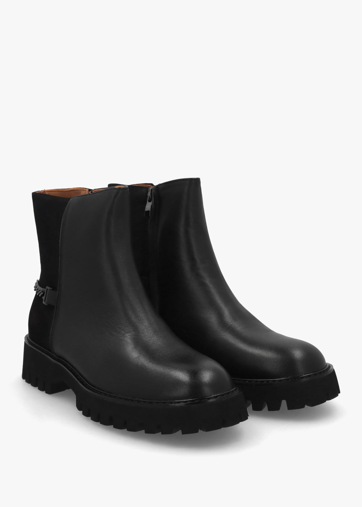 Roxie Black Leather & Nubuck Chunky Ankle Boots