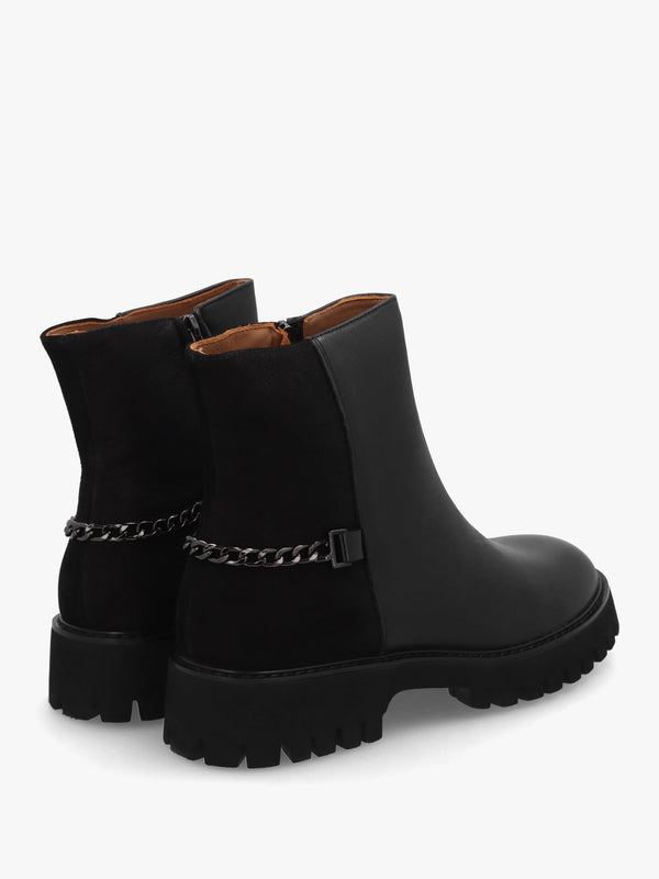 Roxie Black Leather & Nubuck Chunky Ankle Boots