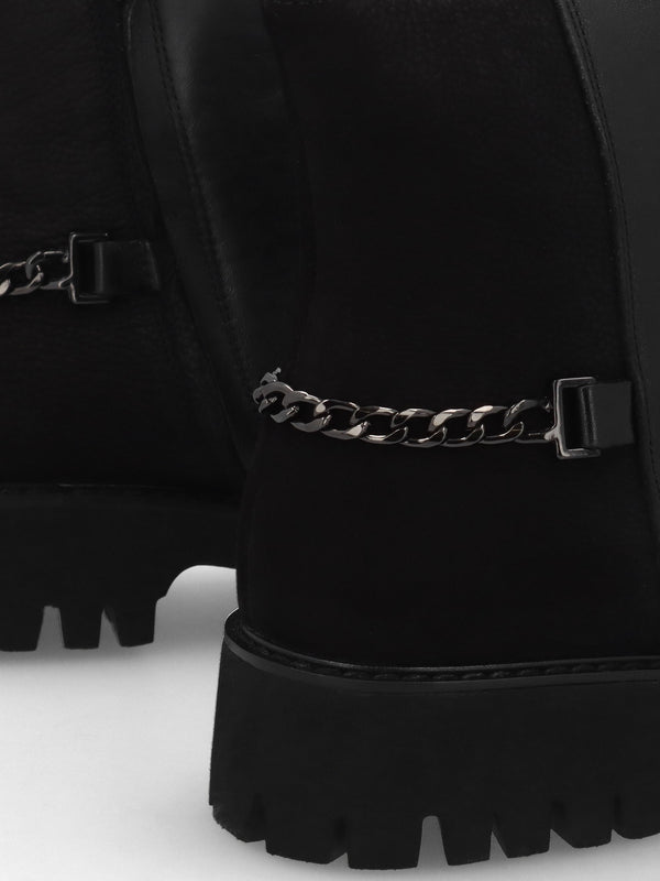 Roxie Black Leather & Nubuck Chunky Ankle Boots