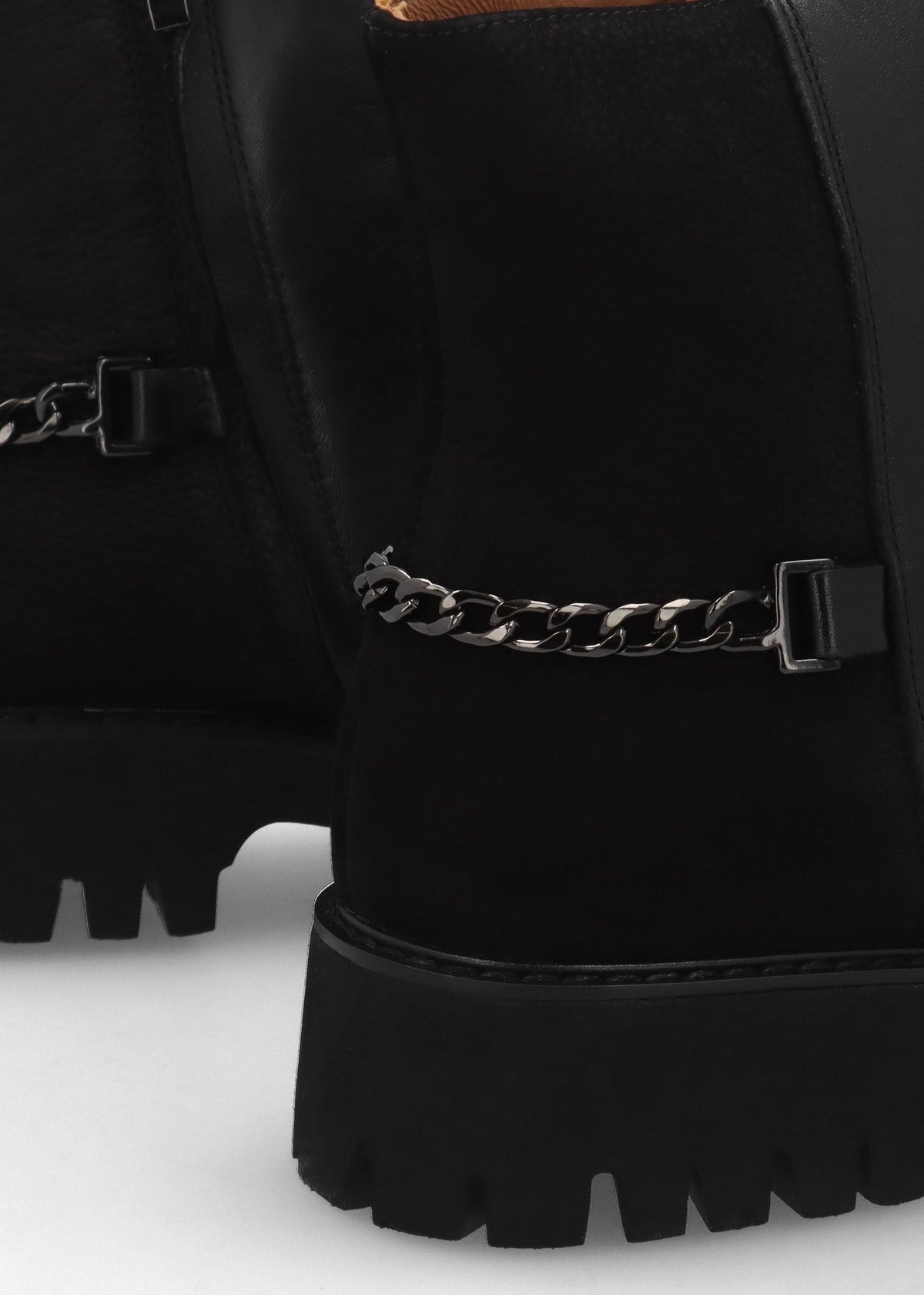 Roxie Black Leather & Nubuck Chunky Ankle Boots