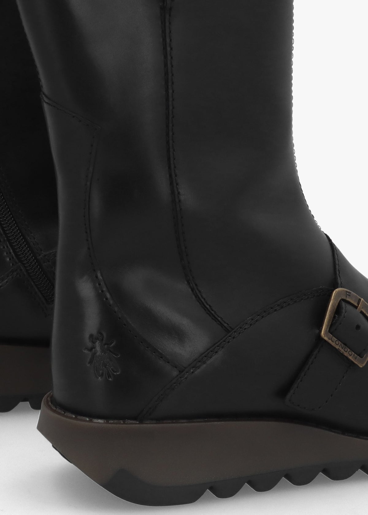 Mes II Black Leather Low Wedge Calf Boots