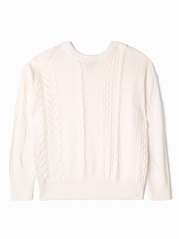 White Cotton Mix Cable Knit Jumper