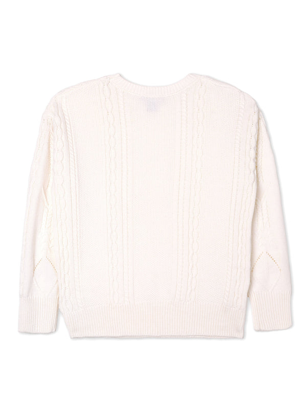 White Cotton Mix Cable Knit Jumper