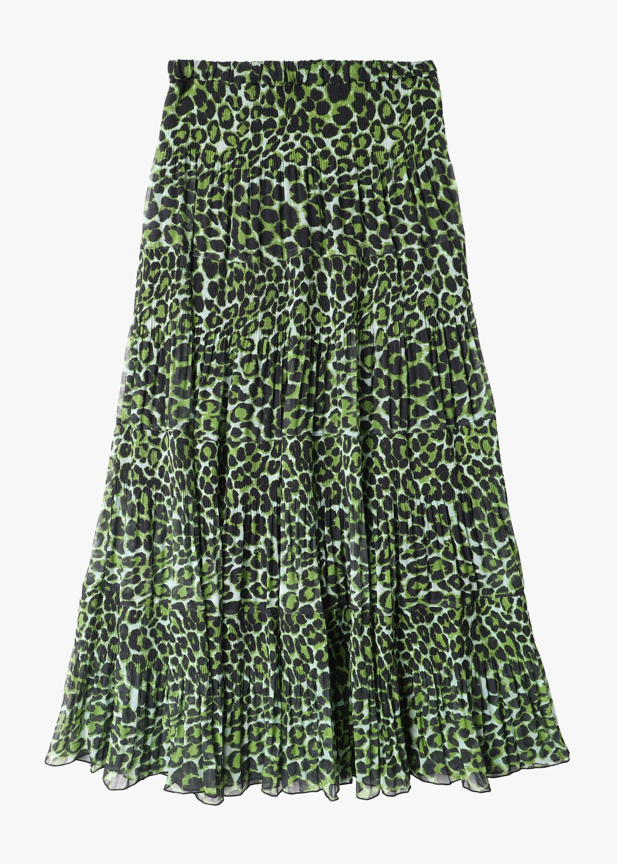Green Leopard Print Tiered Maxi Skirt