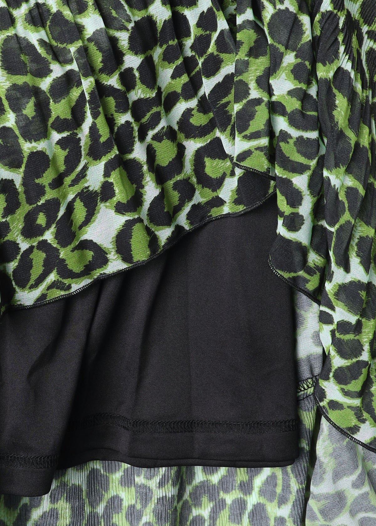 Green Leopard Print Tiered Maxi Skirt