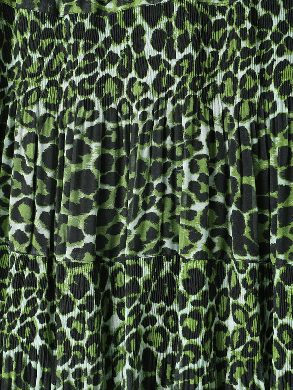 Green Leopard Print Tiered Maxi Skirt