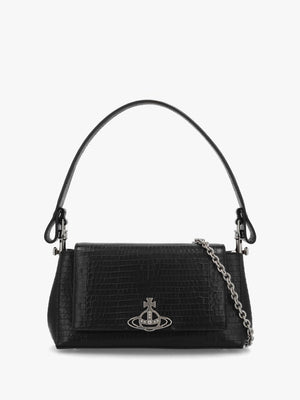 Hazel Medium Black Embossed Croc Shoulder Bag