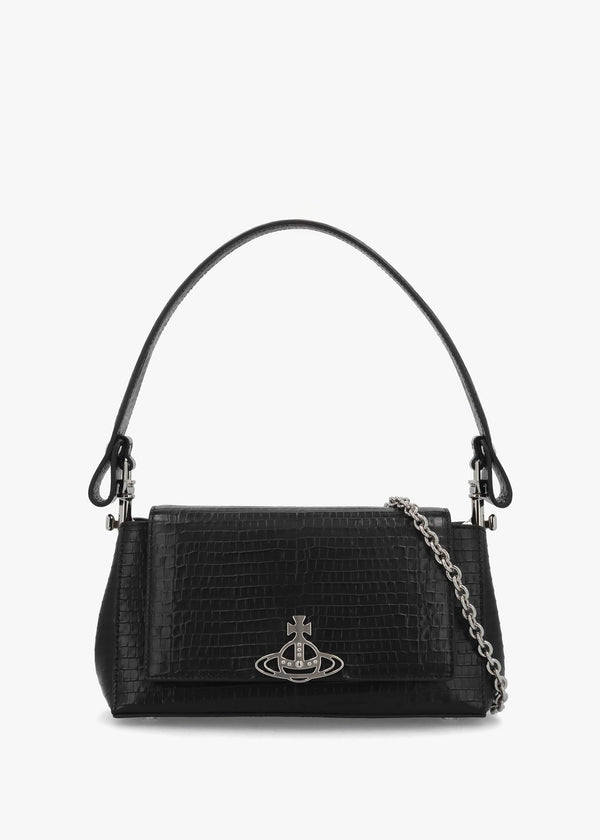 Hazel Medium Black Embossed Croc Shoulder Bag