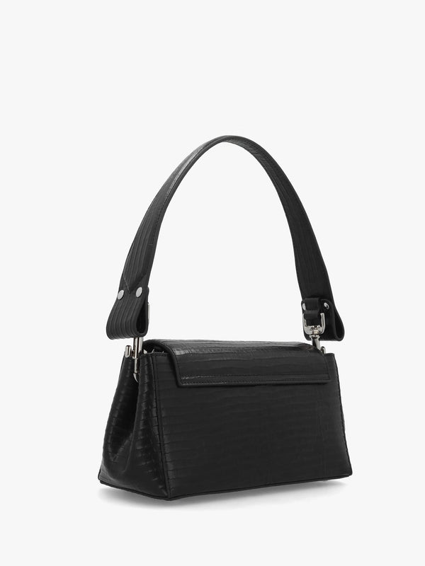 Hazel Medium Black Embossed Croc Shoulder Bag