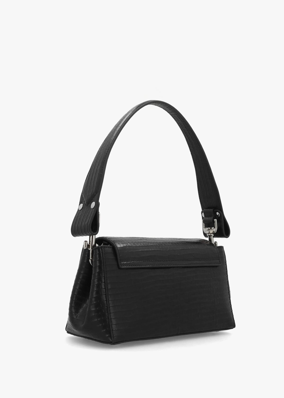Hazel Medium Black Embossed Croc Shoulder Bag