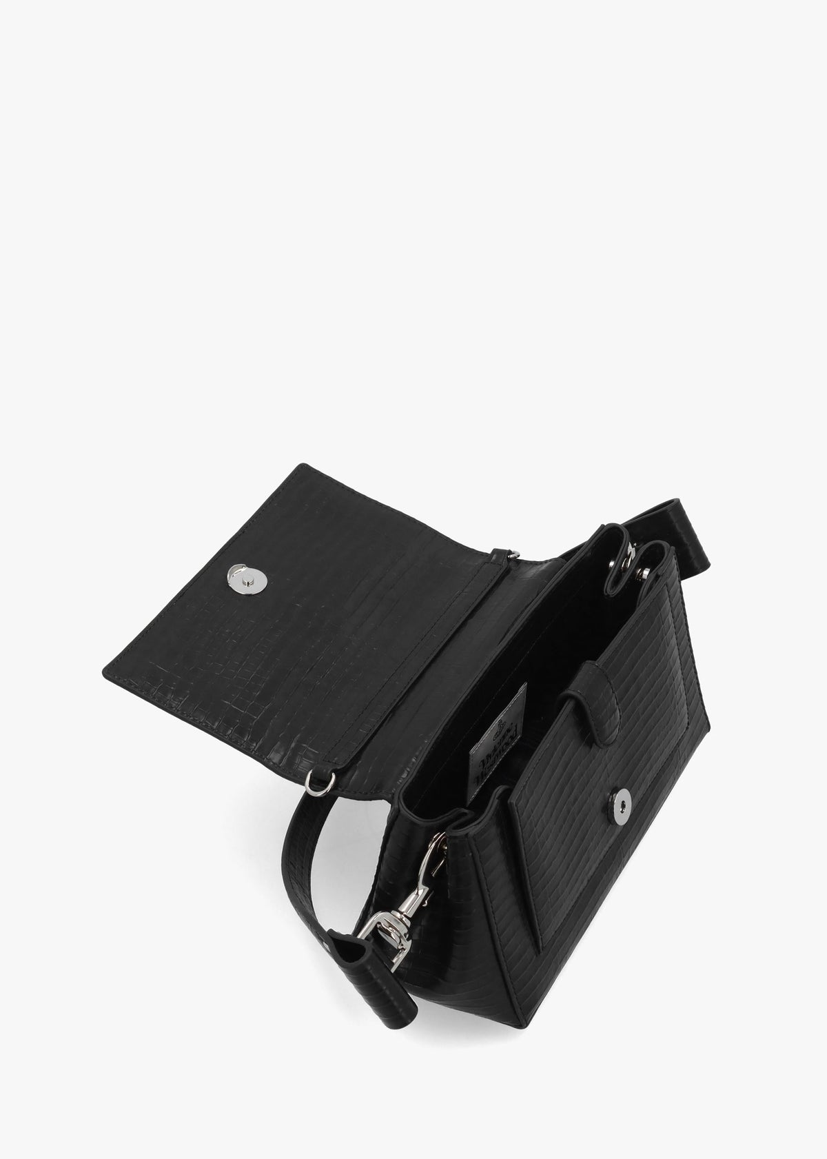Hazel Medium Black Embossed Croc Shoulder Bag