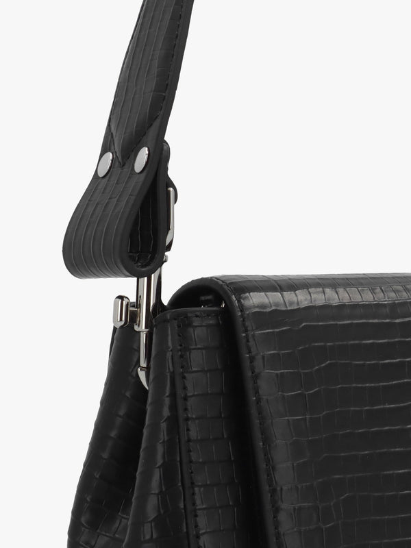 Hazel Medium Black Embossed Croc Shoulder Bag