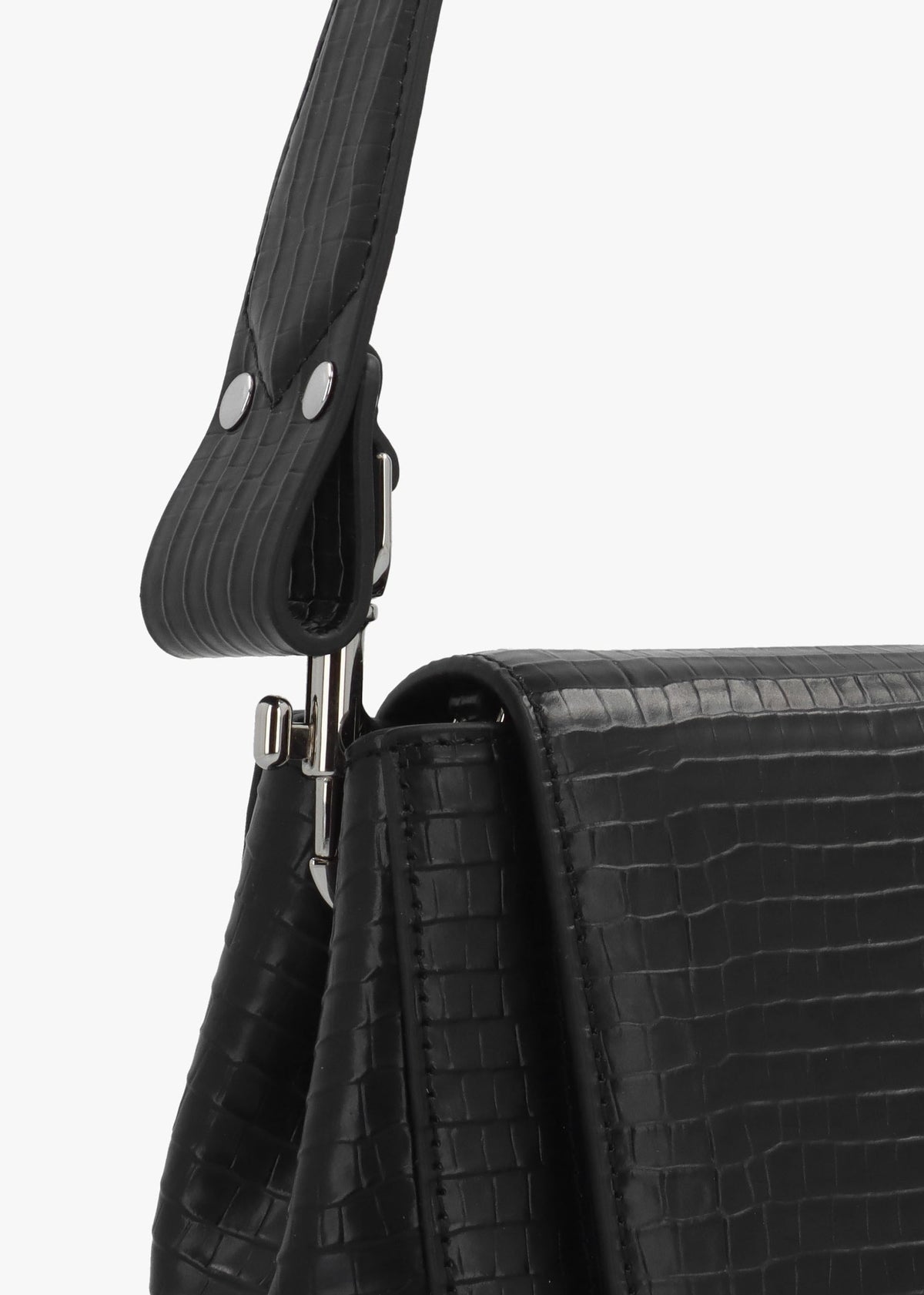 Hazel Medium Black Embossed Croc Shoulder Bag