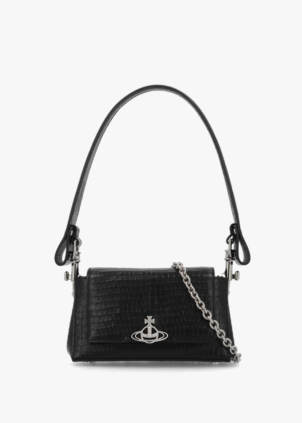 Hazel Small Black Embossed Croc Shoulder Bag