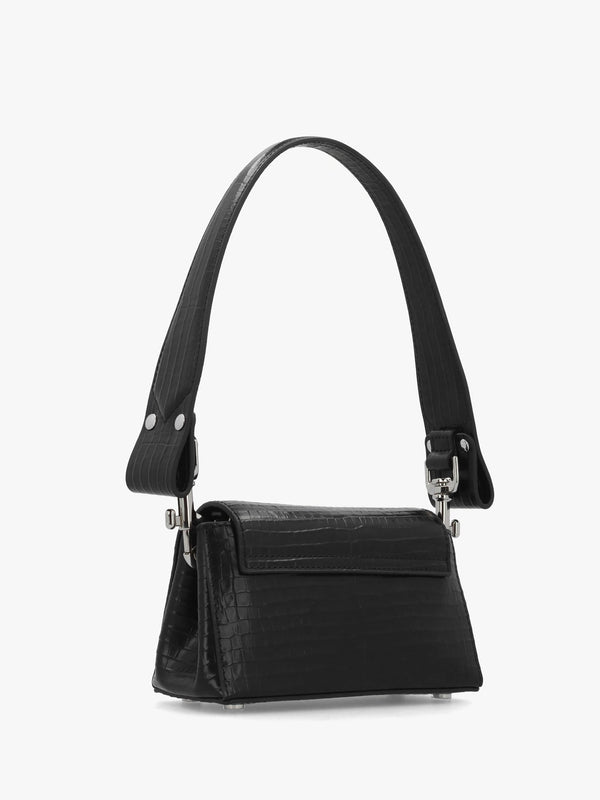 Hazel Small Black Embossed Croc Shoulder Bag