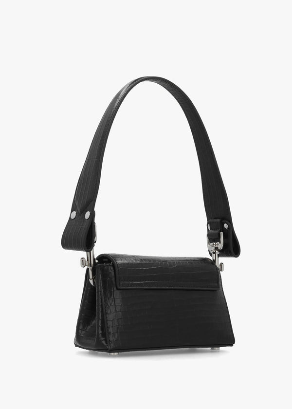 Hazel Small Black Embossed Croc Shoulder Bag