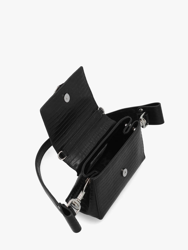 Hazel Small Black Embossed Croc Shoulder Bag