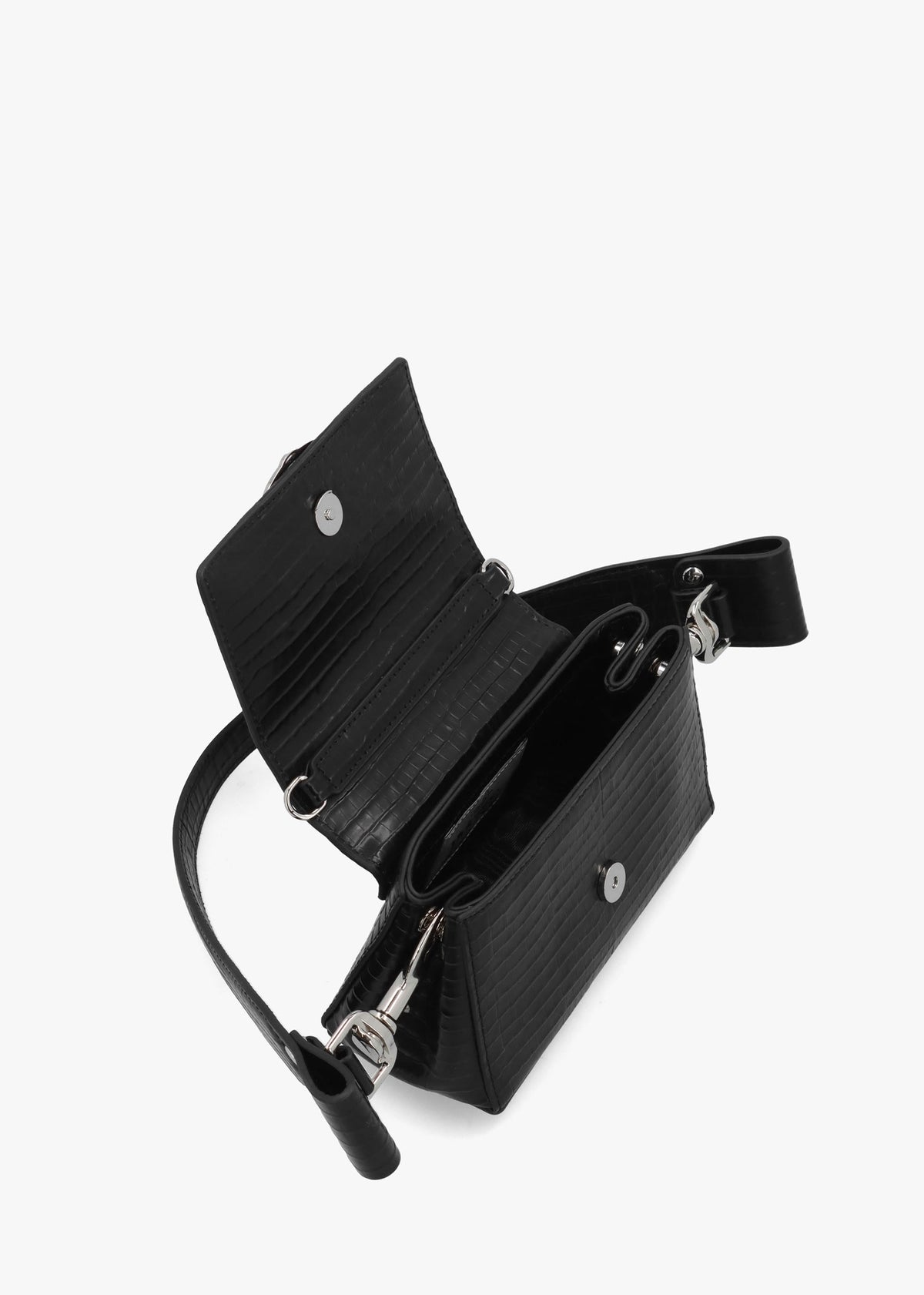 Hazel Small Black Embossed Croc Shoulder Bag