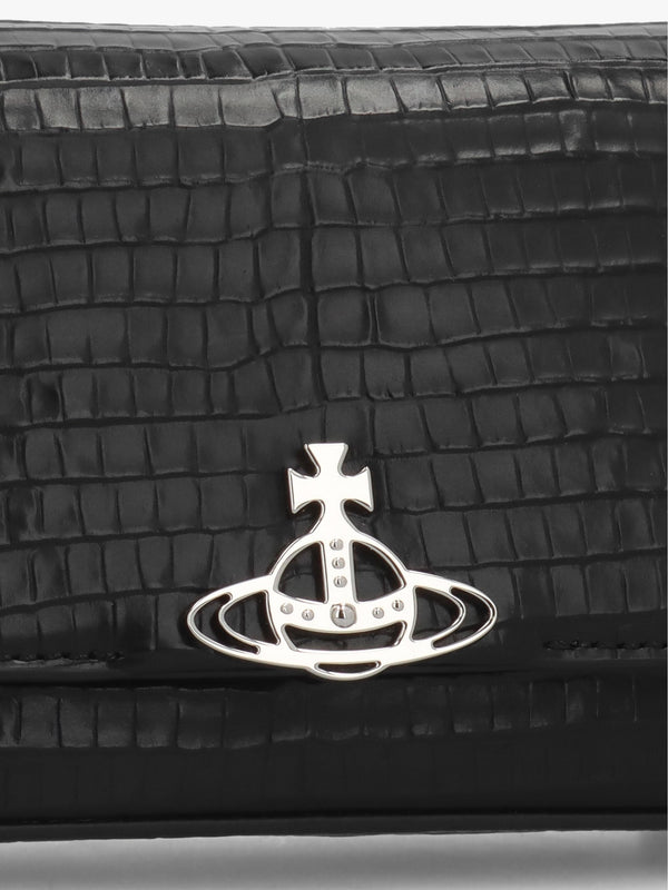 Hazel Small Black Embossed Croc Shoulder Bag