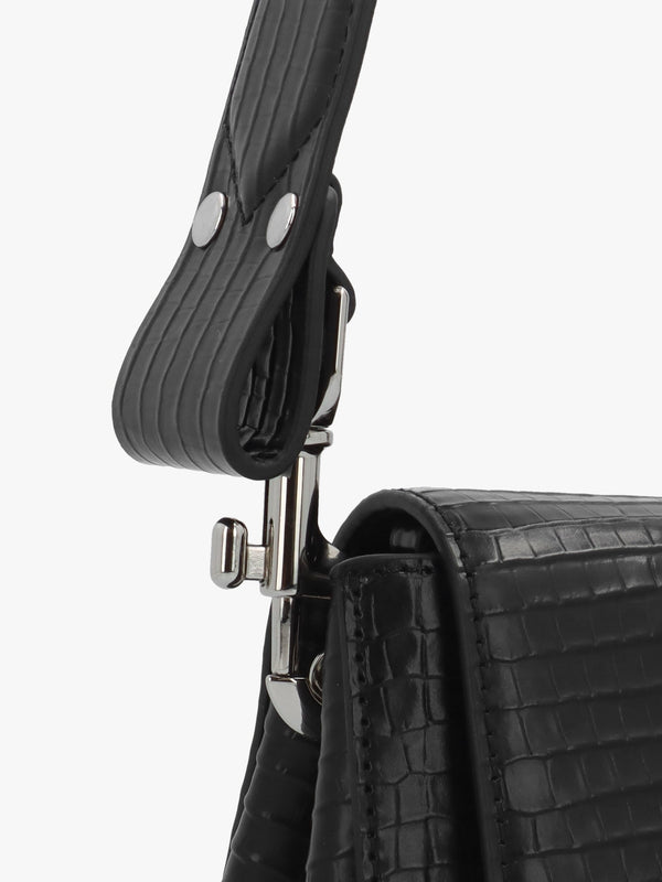 Hazel Small Black Embossed Croc Shoulder Bag